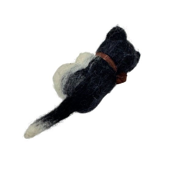 Mini Needle Felted Black & White Kitty Cat 4" Tall Novelty Trinket Doll - Picture 4 of 5